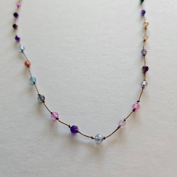NWT Multi Color Tourmaline Hand Knotted Silk Cord Necklace 14kGF Clasp - Picture 1 of 7